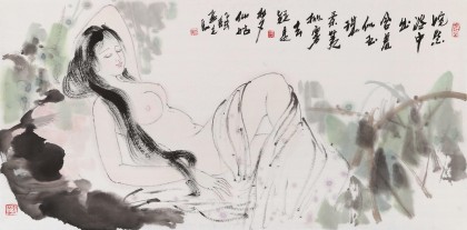 李立辰三尺《姹紫浴中出》河北著名仕女画家（询价）