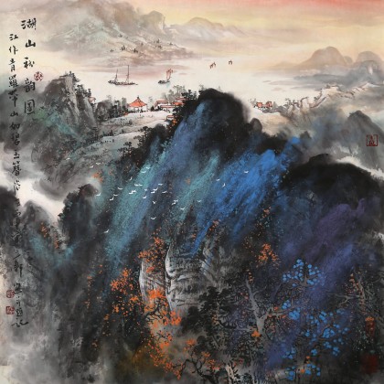 【已售】诸葛立轩 四尺斗方《湖山秋韵图》 广西美协会员