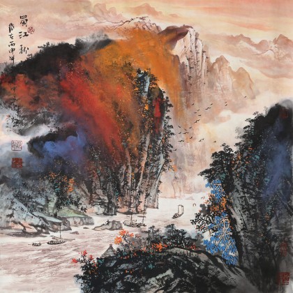 【已售】诸葛立轩 四尺斗方《蜀江秋韵》 广西美协会员