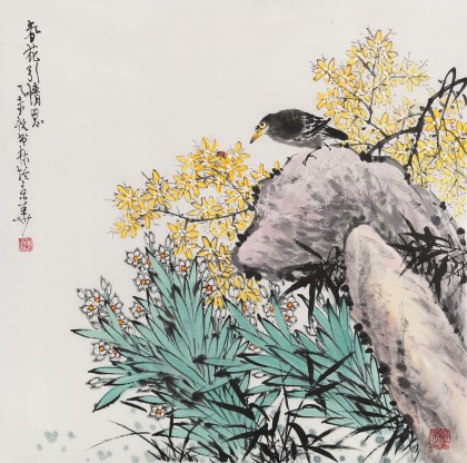 【已售】南海禅寺 妙林居士 四尺斗方《春花引情思》