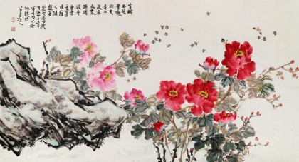 曲逸之 六尺《半醉西施晕晓妆》 河南省著名花鸟画家