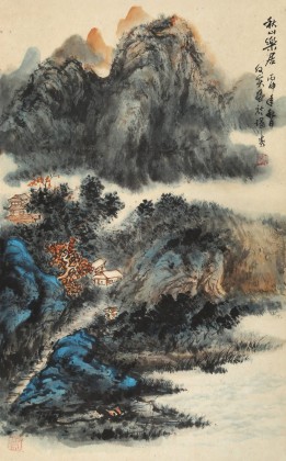 【已售】何实 四尺三开《秋山乐居》吉林著名山水画家