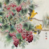 【已售】著名工笔画家赵逸梅四尺斗方《报喜图》