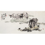 王向阳四尺风水画《五牛饮水图》 当代著名画家（询价）