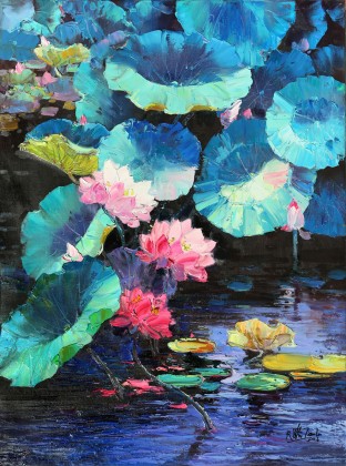 【已售】郭莹 《荷塘》北京著名女油画家