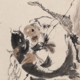 【已售】郭廷 四尺三开《鱼翁乐》 当代独具特色的水墨人物名家（询价）