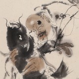 【已售】郭廷 四尺三开《鱼翁乐》 当代独具特色的水墨人物名家（询价）