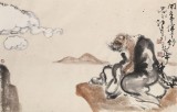 【已售】郭廷 四尺三开《闲看云卷云舒》 当代独具特色的水墨人物名家（询价）
