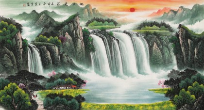 【已售】吴东六尺聚宝盆山水画《旭日东升》