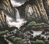 【已售】张慧仁小八尺聚宝盆山水画《日出山涧里 水远江河流》