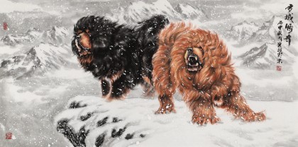 【已售】王贵邱 四尺《雪域传奇》 当代著名藏獒画家