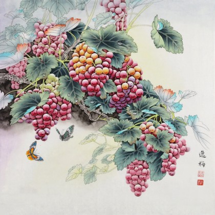 【已售】赵逸梅 四尺斗方《硕果丰收》 著名工笔画家