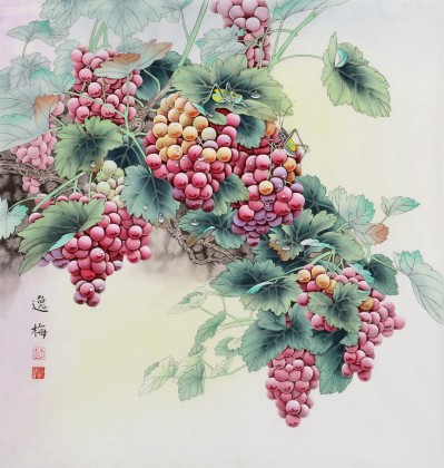 赵逸梅 四尺斗方《硕果累累》 著名工笔画家 - 葡萄画 - 99字画网
