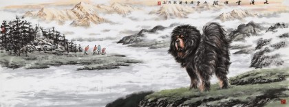 王贵邱 小六尺《天涯云水间》 当代著名藏獒画家