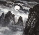 【已售】申凌翔 四尺三开《清漓赏月图》 广西山水画名家