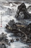 【已售】申凌翔 四尺三开《故乡云月》 广西山水画名家