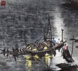 【已售】申凌翔 四尺三开《清漓赏月图》 广西山水画名家