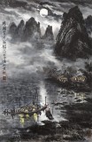 【已售】申凌翔 四尺三开《清漓赏月图》 广西山水画名家