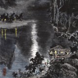 【已售】申凌翔 四尺三开《漓江月夜》 广西山水画名家