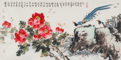 曲逸之 四尺《花开富贵》  河南省著名花鸟画家