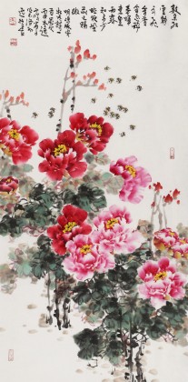 【已售】曲逸之 四尺《数朵红云静不飞》 著名花鸟画家