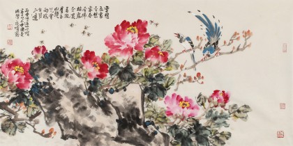 【已售】曲逸之 四尺《云想衣裳花想容》 著名花鸟画家