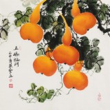 【已售】黄艺四尺斗方招财辟邪葫芦画《五福临门》