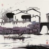 【已售】苗雨 四尺斗方《江南水乡》 辽宁工美教授 师从吴冠中