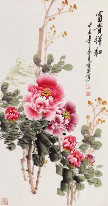 【已售】王宝钦三尺花鸟画《富贵祥和》已裱轴 (询价)