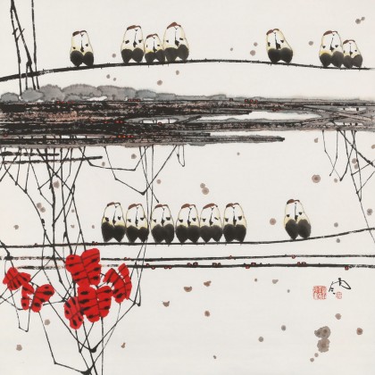 【已售】苗雨 四尺斗方《春意闹》 辽宁工美教授 师从吴冠中