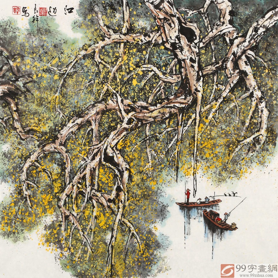 已售谭良干四尺斗方江边贵州山水画名家