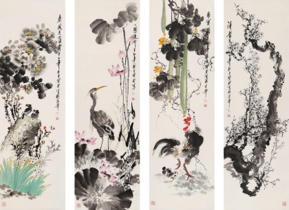 王宝钦 四条屏《清香》 当代花鸟牡丹画名家（询价）