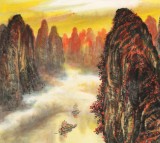 【已售】申凌翔 四尺三开《秋江归帆图》 广西山水画名家