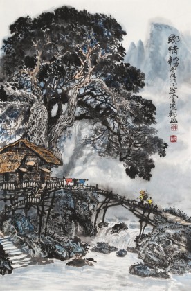 【已售】申凌翔 四尺三开《乡情》 广西山水画名家