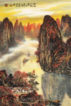 【已售】申凌翔 四尺三开《秋江归帆图》 广西山水画名家