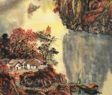 【已售】申凌翔 四尺三开《秋江归帆图》 广西山水画名家
