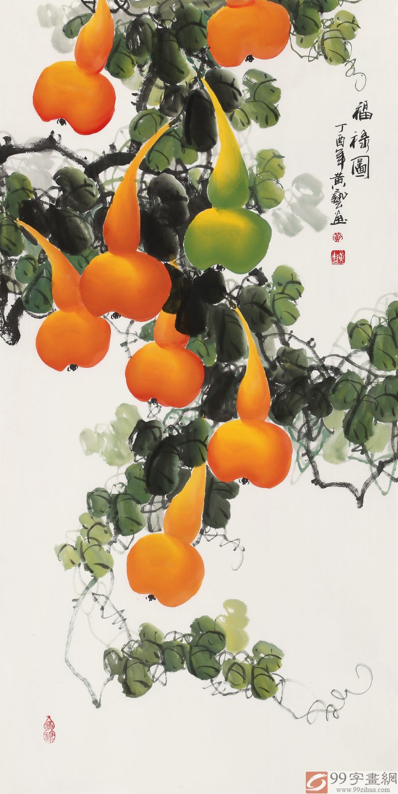 已售黄艺四尺招财辟邪葫芦画福禄图