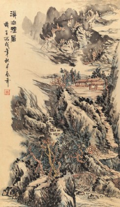 【已售】张春奇 四尺三开《溪山雅居》徐悲鸿纪念馆艺术中心理事（询价）