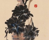 【已售】肖映梅 小尺寸《花落闲庭看经书》 当代大写意花鸟画名家（询价）