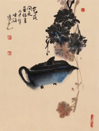 【已售】肖映梅 小尺寸《花落闲庭看经书》 当代大写意花鸟画名家（询价）