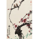 王永刚 四尺三开手指画《梅花双雀》 国家一级美术师（询价）