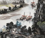 【已售】申凌翔 四尺三开《登高远望山水间》 广西山水画名家