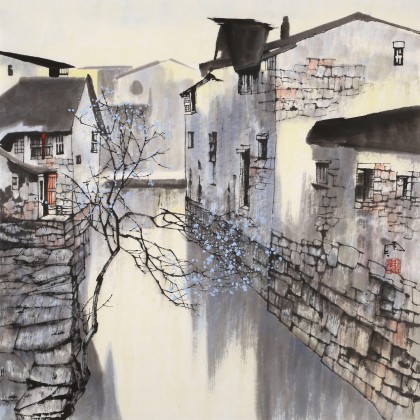 【已售】苗雨 四尺斗方《江南》 辽宁工美教授 师从吴冠中