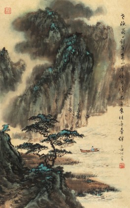 【已售】何实 四尺三开《扁舟来往无牵绊》 吉林著名山水画家