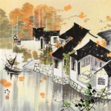 【已售】苗雨 四尺斗方《秋日的江南》 辽宁工美教授 师从吴冠中