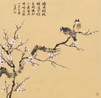 【已售】皇甫小喜 四尺斗方《墙角数枝梅》 河南著名花鸟画家