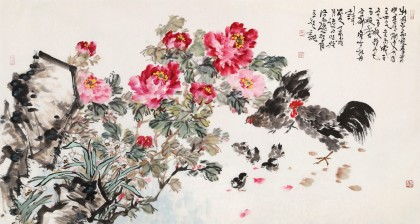 曲逸之 六尺《牡丹花品冠群芳》 河南省著名花鸟画家