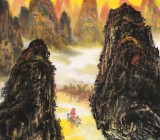 【已售】申凌翔 四尺三开《金秋霞影 山水如画》 广西山水画名家