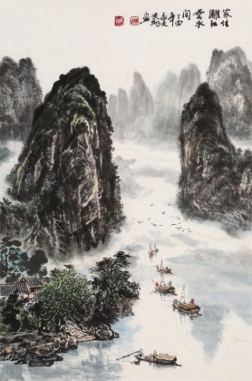 申凌翔 四尺三开《家住漓江云水间 》 广西山水画名家