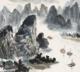 【已售】申凌翔 四尺三开《忆写漓江旧时情》 广西山水画名家